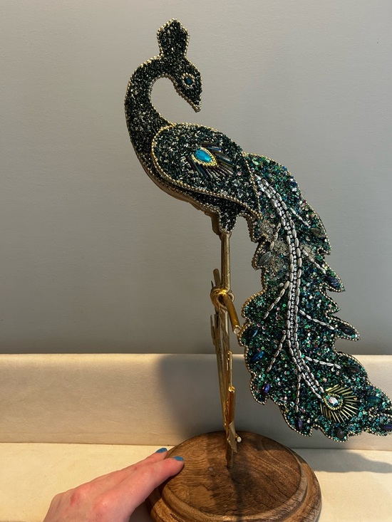 Cracker Barrel Other - Cracker Barrel Beaded Peacock - Teal and Green Embellished